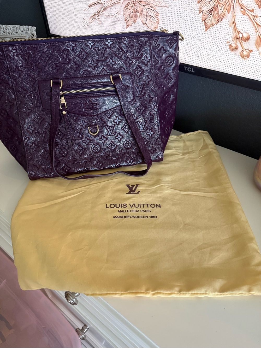 Louis Vuitton Deep Plum Embossed Monogram Tote